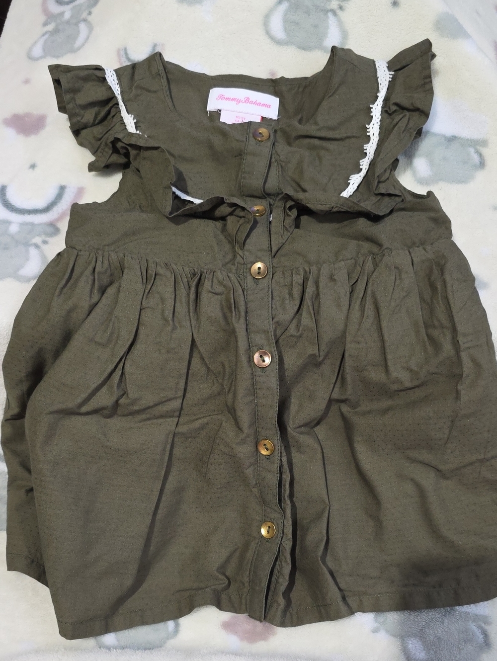 Tommy Bahama Olive Button-Front Ruffle Skirted Bottom